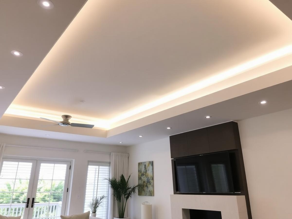 Modern gypsum ceiling with cove lighting in a living room